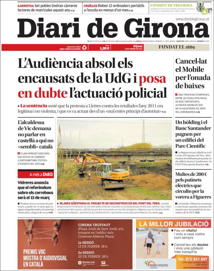 Portada de Diari de Girona (Espa&ntilde;a)