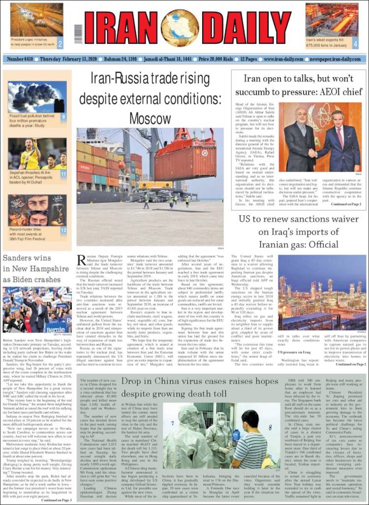 Portada de Iran Daily (Iran)