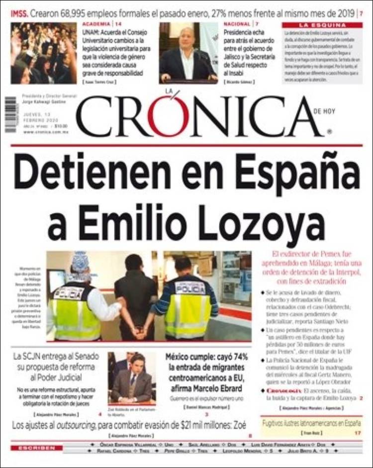 Portada de La Crónica de Hoy (Mexico)