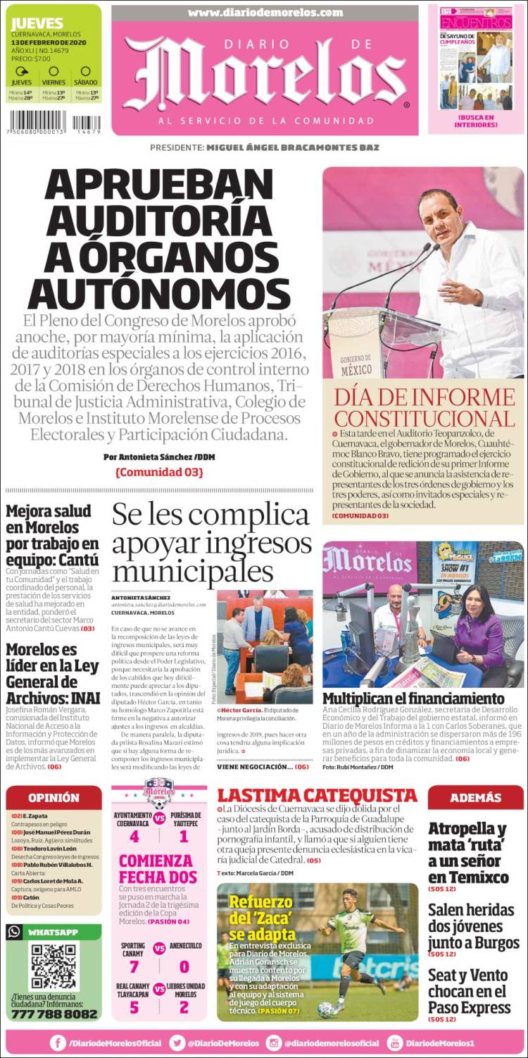 Portada de Diario de Morelos (Mexico)