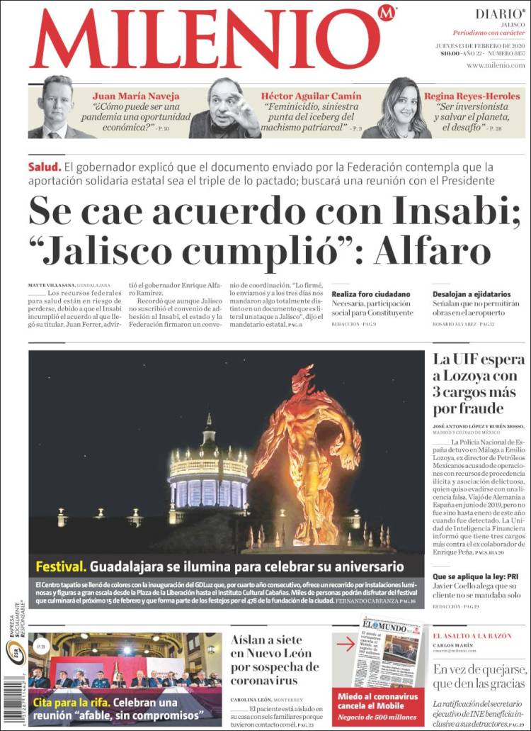 Portada de Milenio - Jalisco (México)