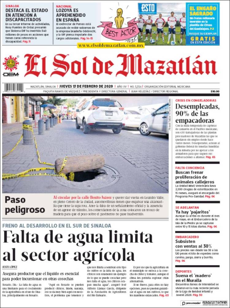 Portada de El Sol de Mazatlán (Mexico)