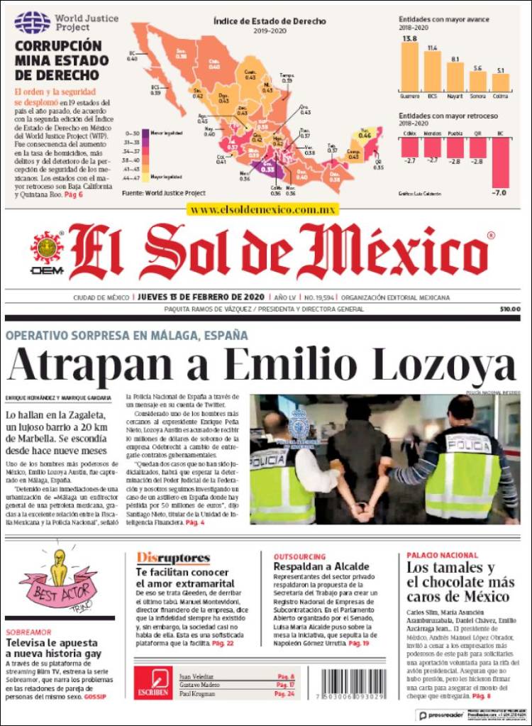 Portada de El Sol de México (México)