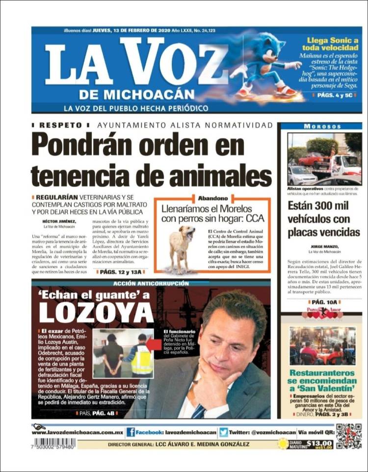 Portada de La Voz de Michoacán (México)