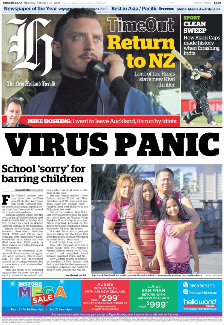 Portada de The New Zealand Herald (Nueva Zelanda)