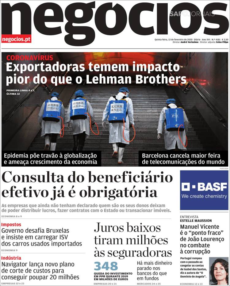 Portada de Jornal de Negócios (Portugal)