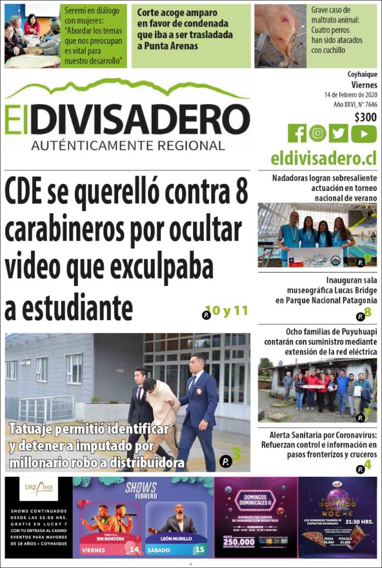 Portada de Diario El Divisadero (Chile)
