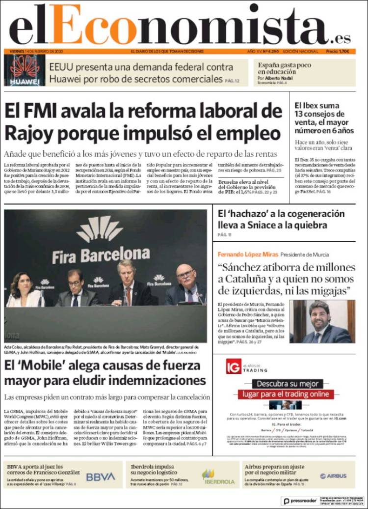 Portada de El Economista (Espa&ntilde;a)