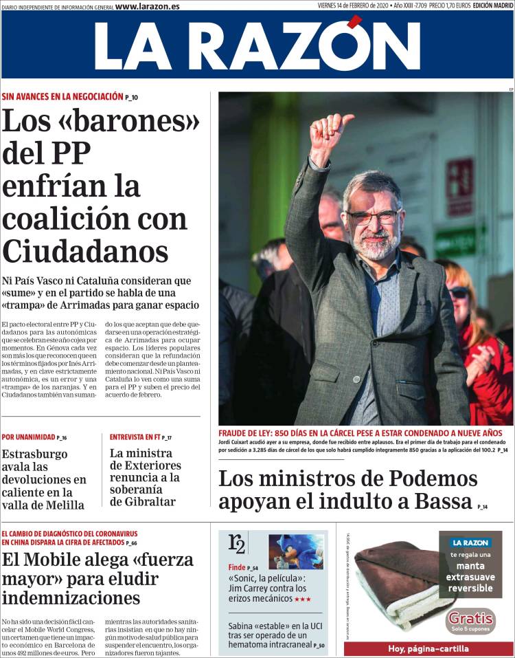 Portada de La Razón (España)