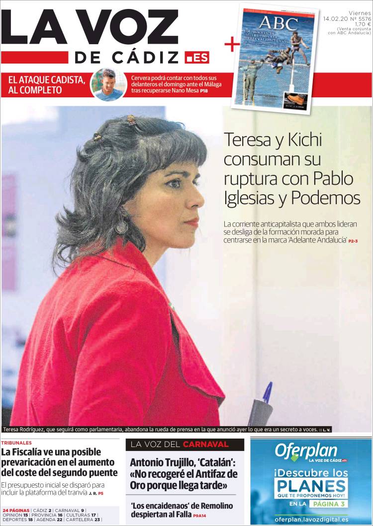 Portada de La Voz de Cádiz (España)