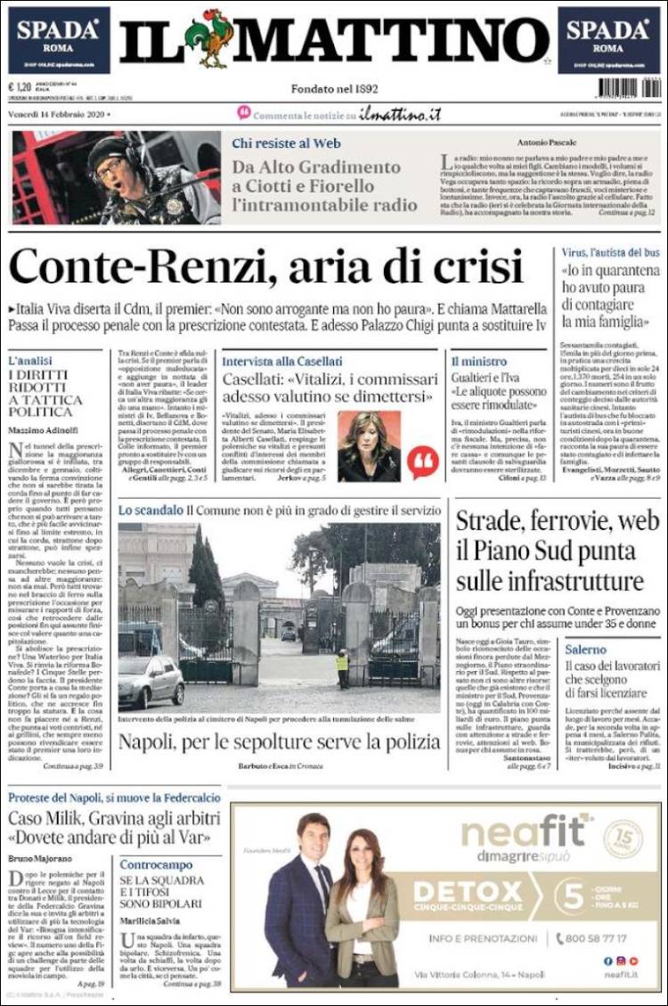 Portada de Il Mattino (Italia)