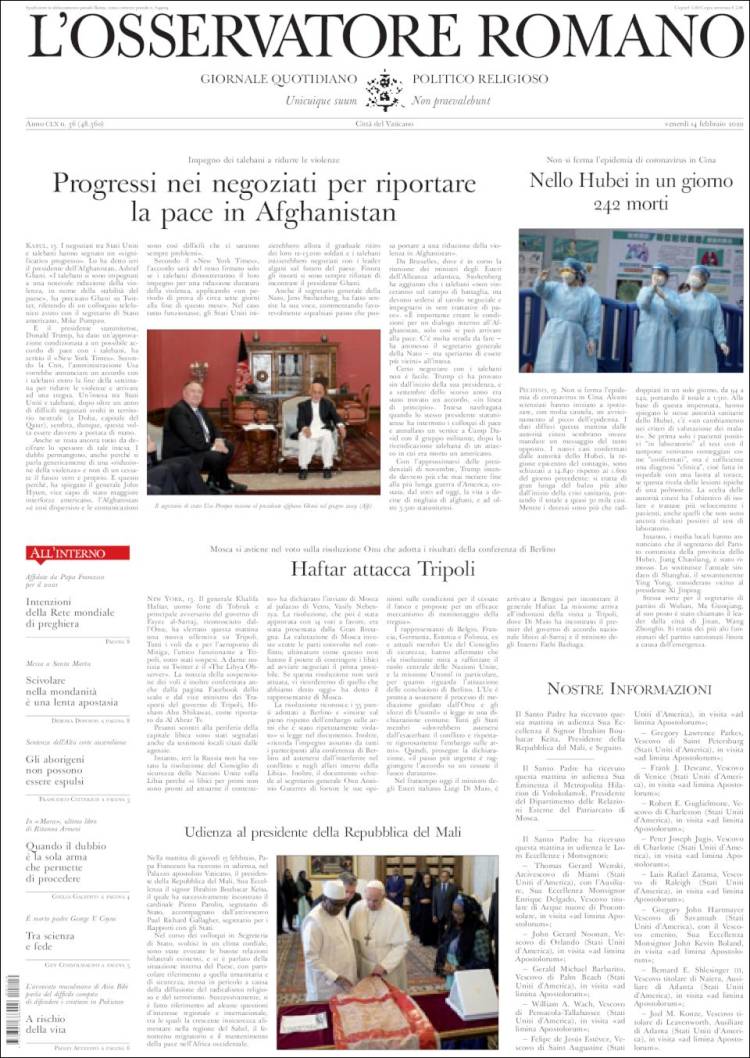 Portada de L'Osservatore Romano (Italia)