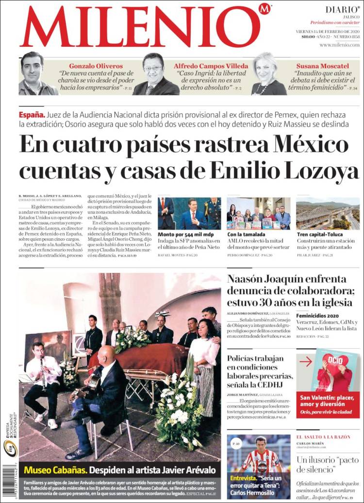 Portada de Milenio - Jalisco (México)