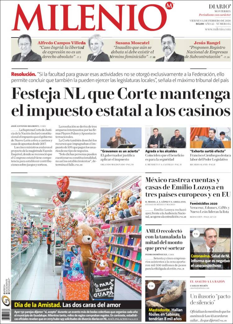 Portada de Milenio de Monterrey (México)