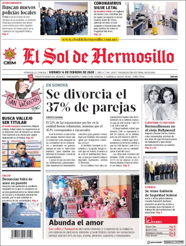 Portada de El Sol de Hermosillo (México)