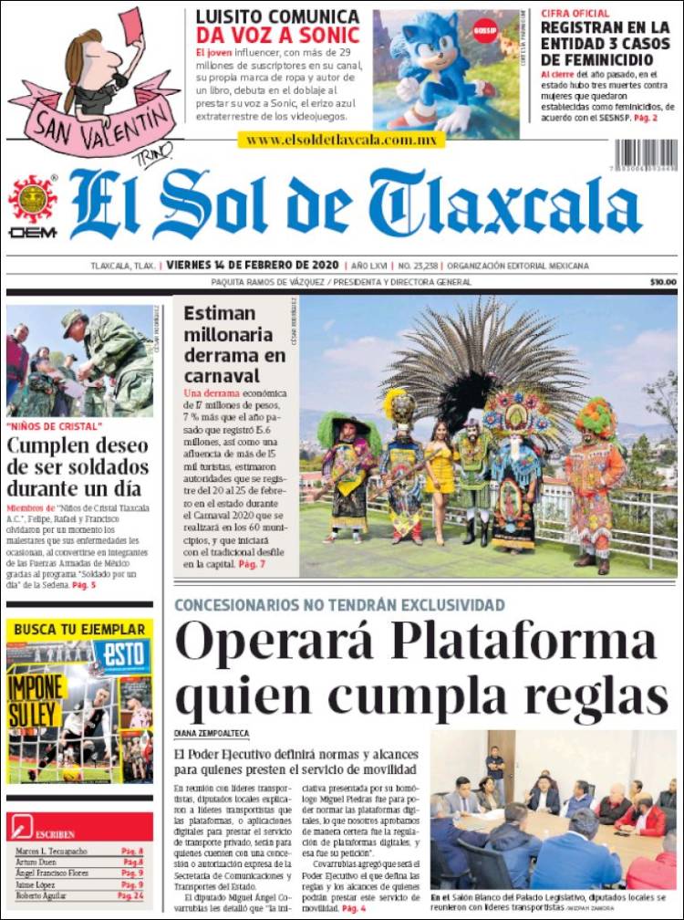 Portada de El Sol de Tlaxcala (México)