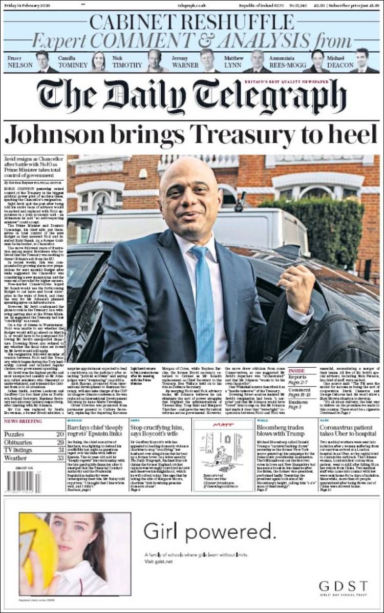 Portada de Daily Telegraph (Reino Unido)