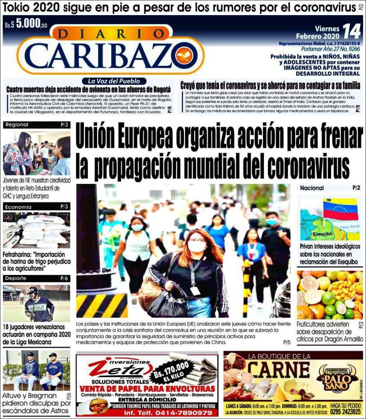 Portada de Diario Caribazo (Venezuela)