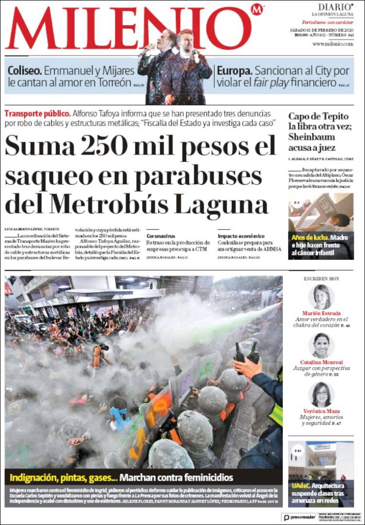 Portada de Milenio - Laguna (México)