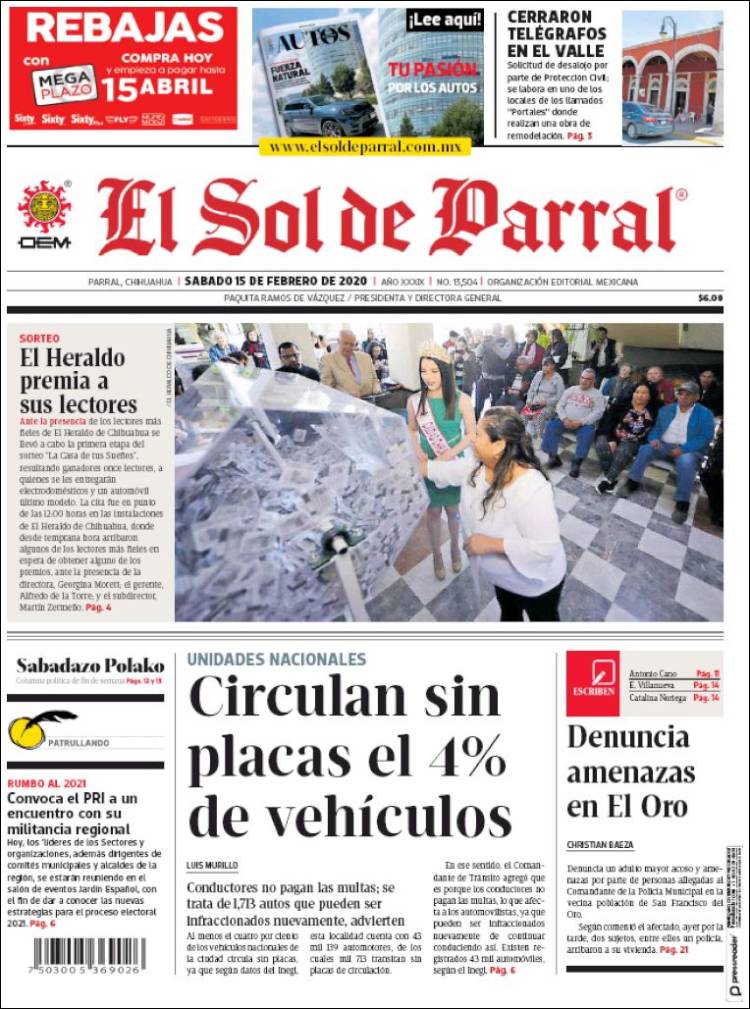 Portada de El Sol de Parral (México)