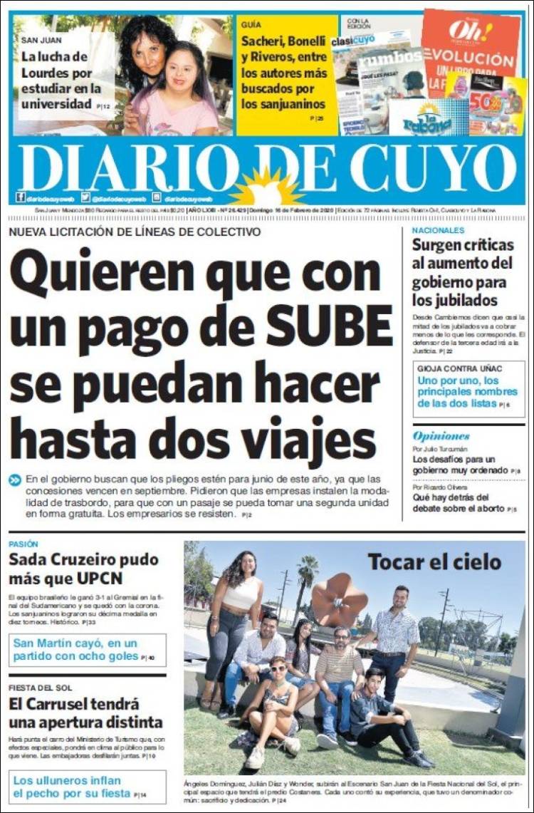 Portada de Diario de Cuyo (Argentina)