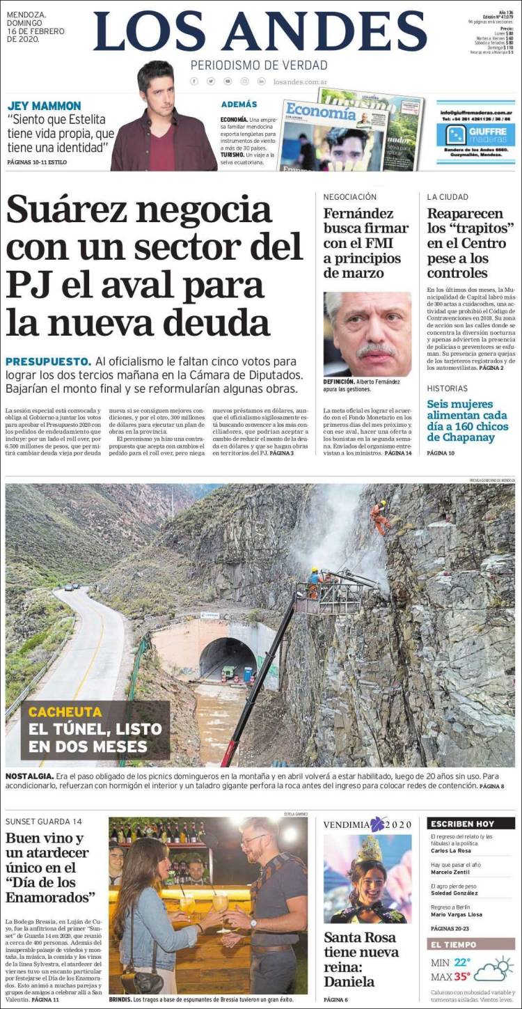 Portada de Los Andes - Mendoza (Argentina)