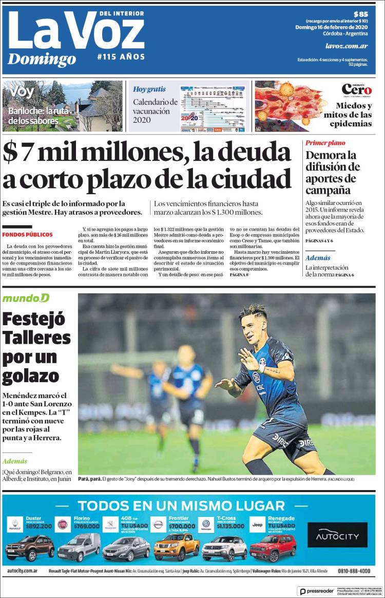 Portada de La Voz del Interior (Argentina)