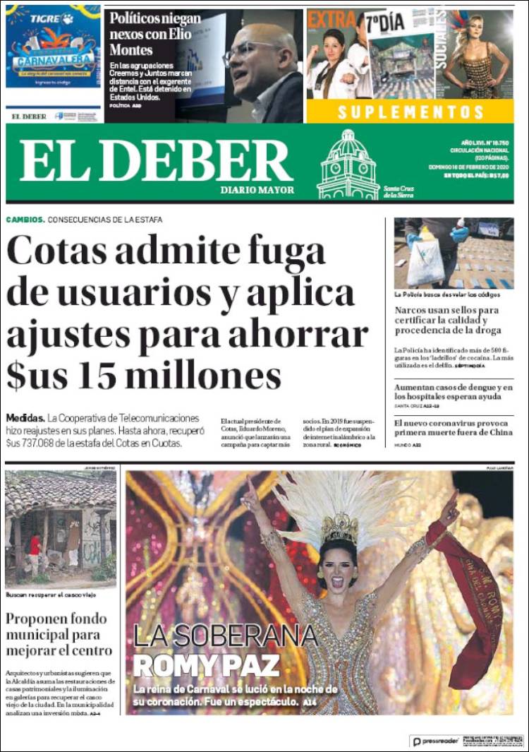 Portada de El Deber (Bolivia)