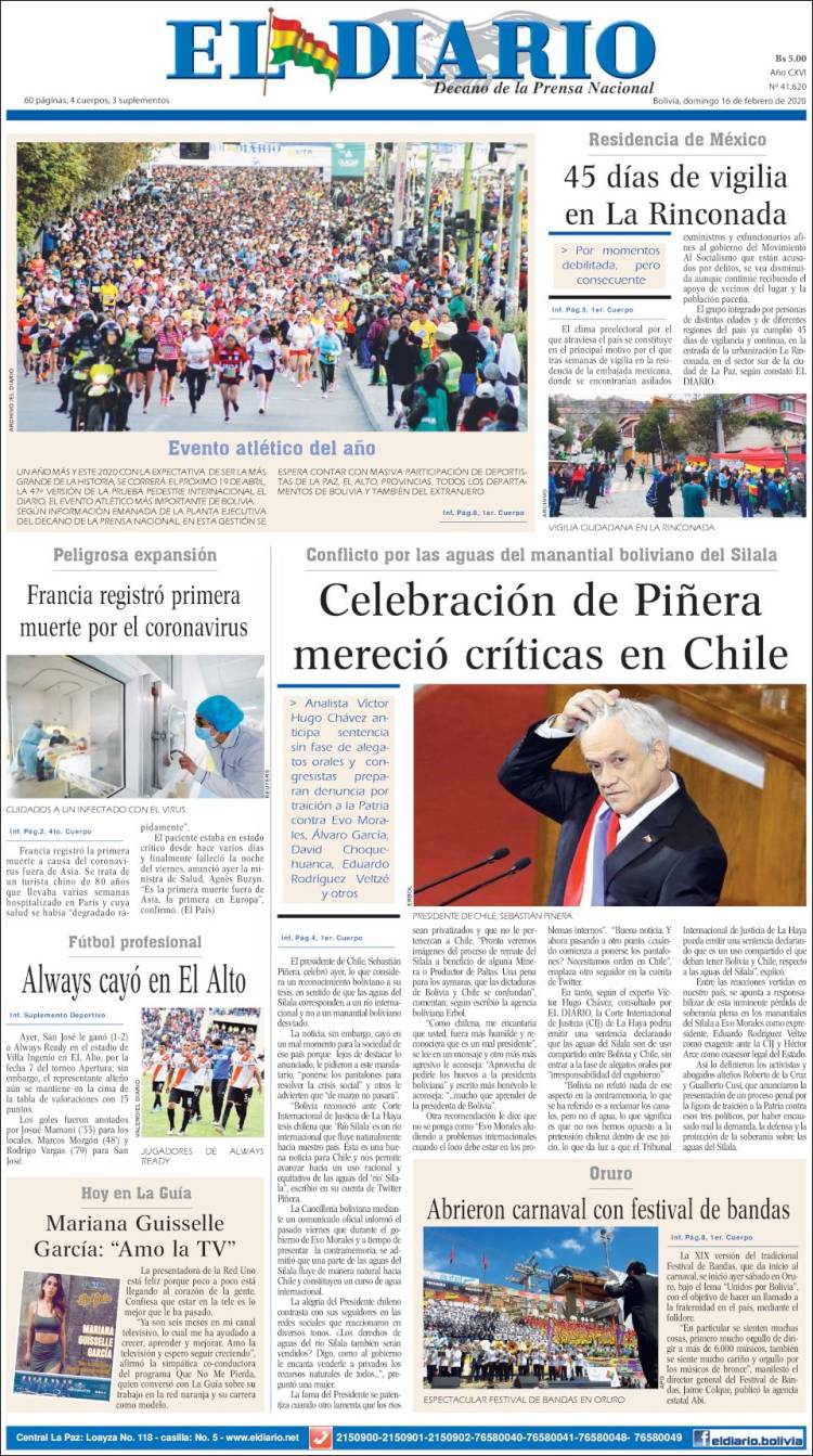 Portada de El Diario (Bolivia)