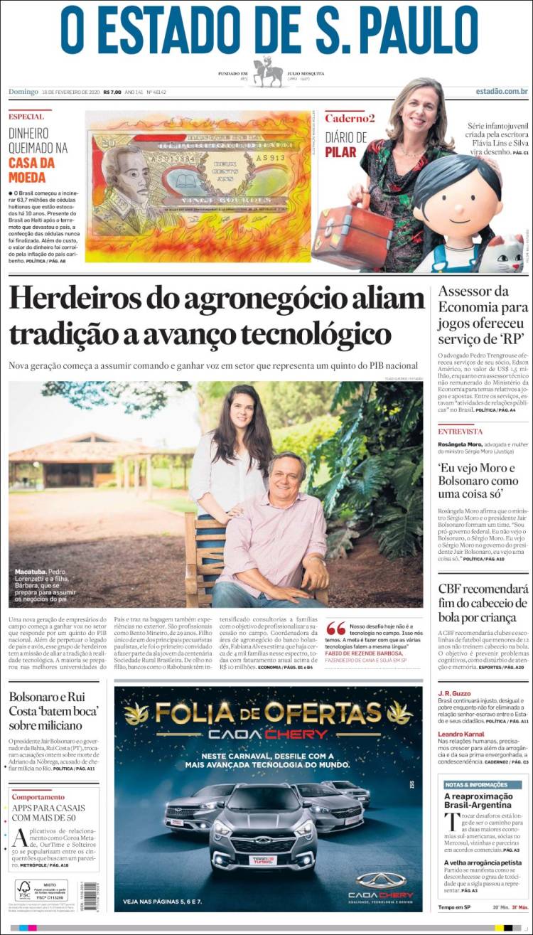 Portada de O Estado de São Paulo (Brasil)