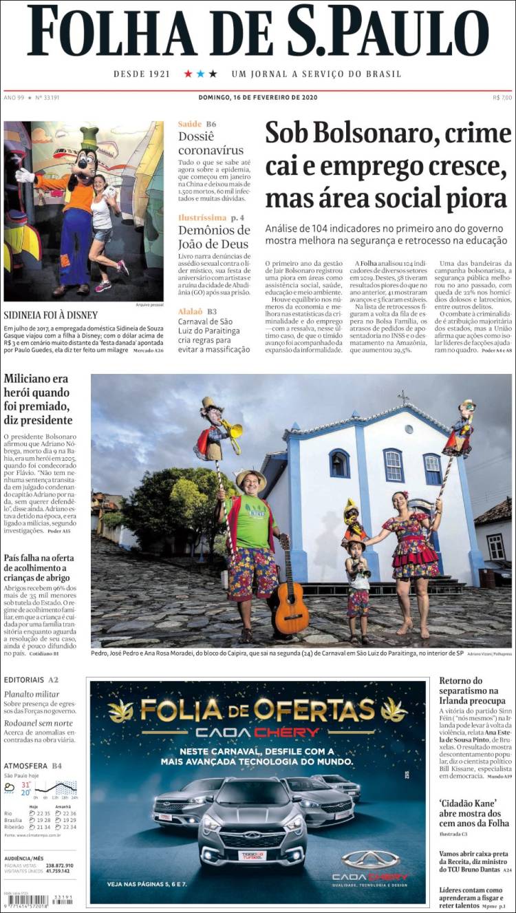 Portada de Folha de São Paulo (Brasil)