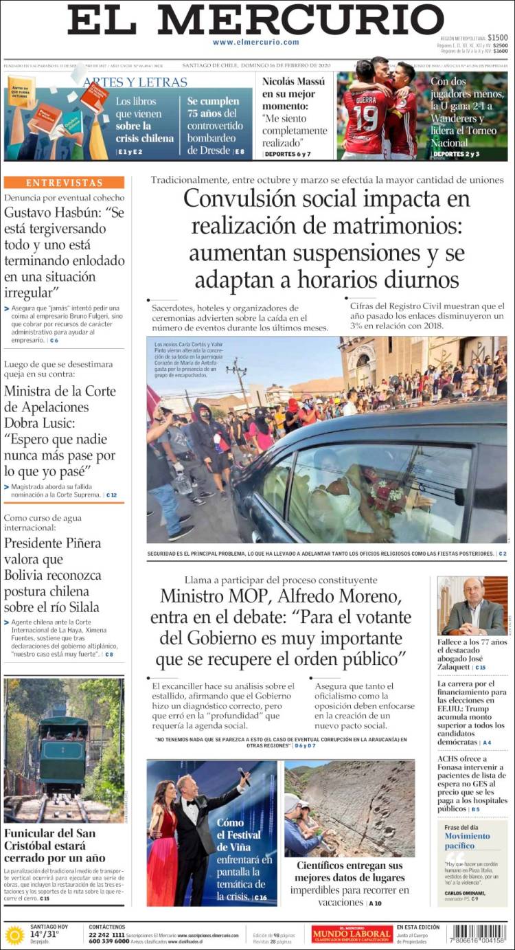 Portada de El Mercurio (Chile)