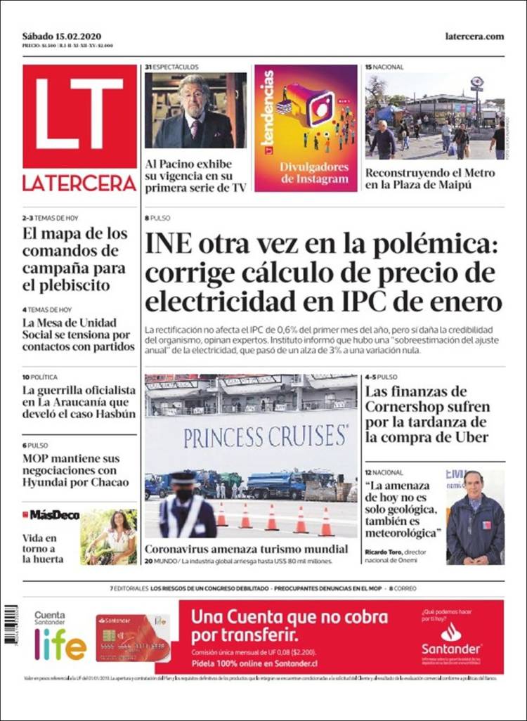 Portada de La Tercera (Chile)