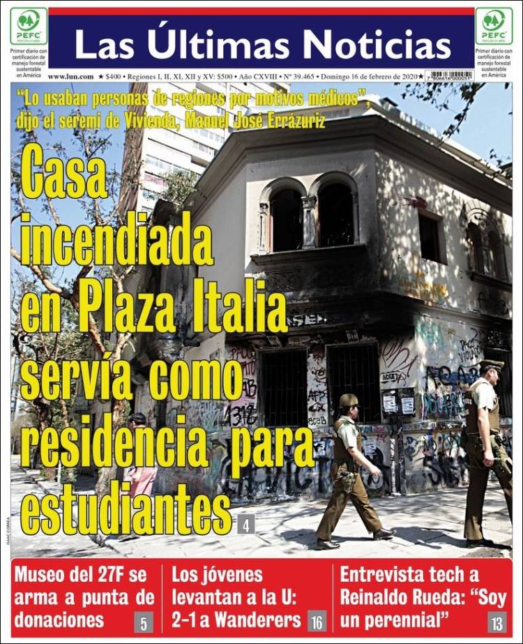 Portada de Las Últimas Noticias (Chile)