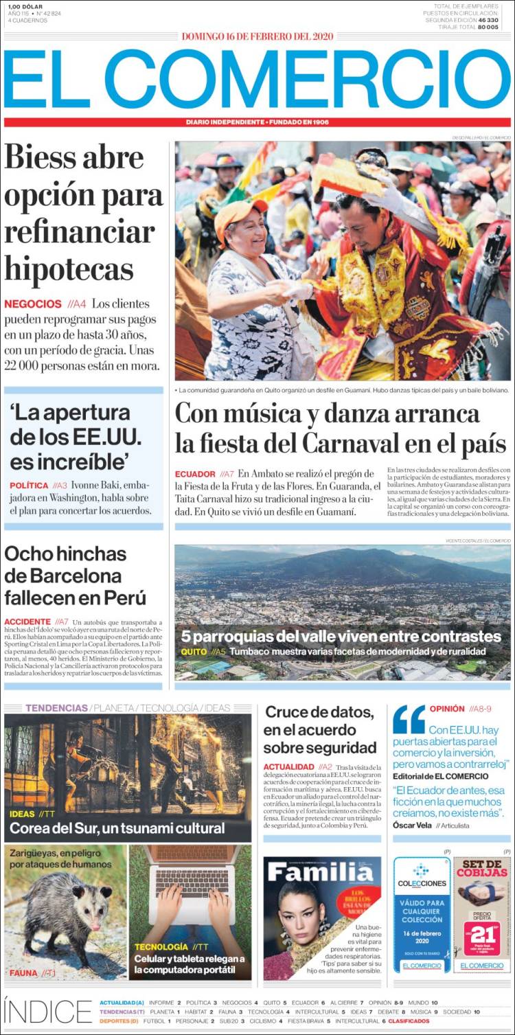Portada de El Comercio (Ecuador)