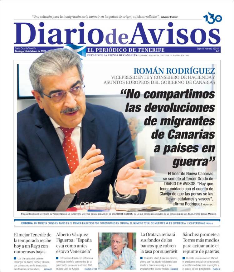 Portada de Diarios de Avisos (España)