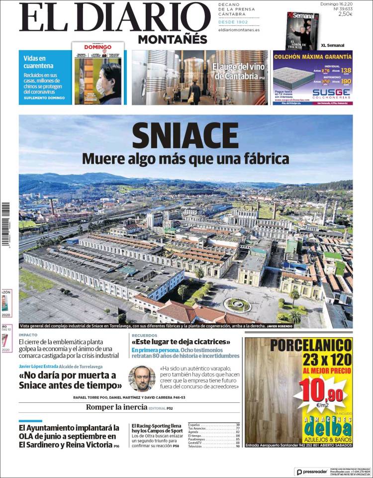 Portada de El Diario Montañés (España)