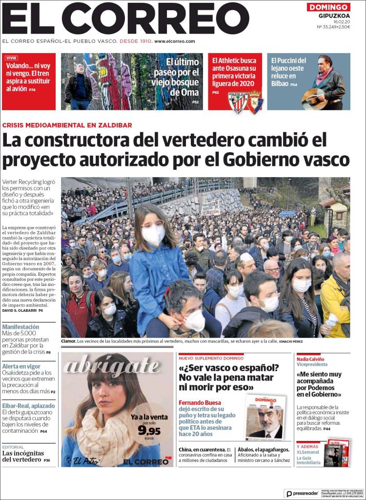 Portada de El Correo - Guipuzcoa (España)