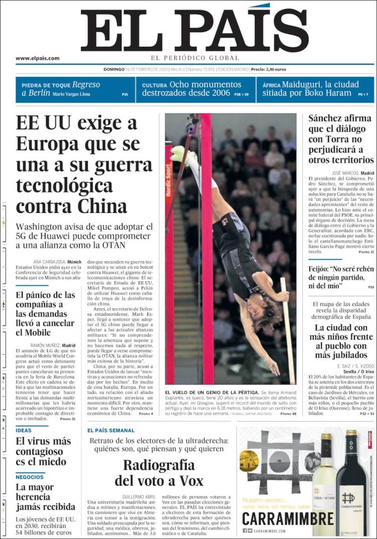 Portada de El País (España)