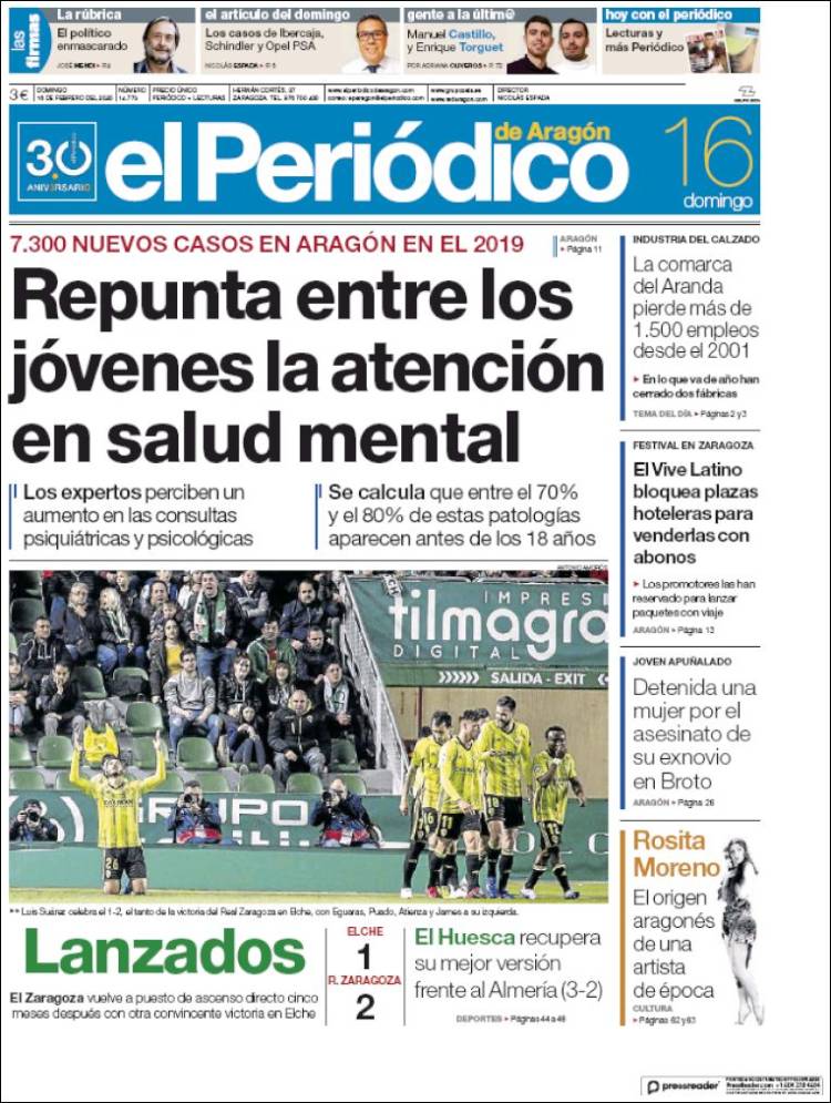 Portada de El Periódico de Aragón (España)