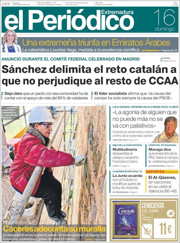 Portada de El Periódico de Extremadura (España)