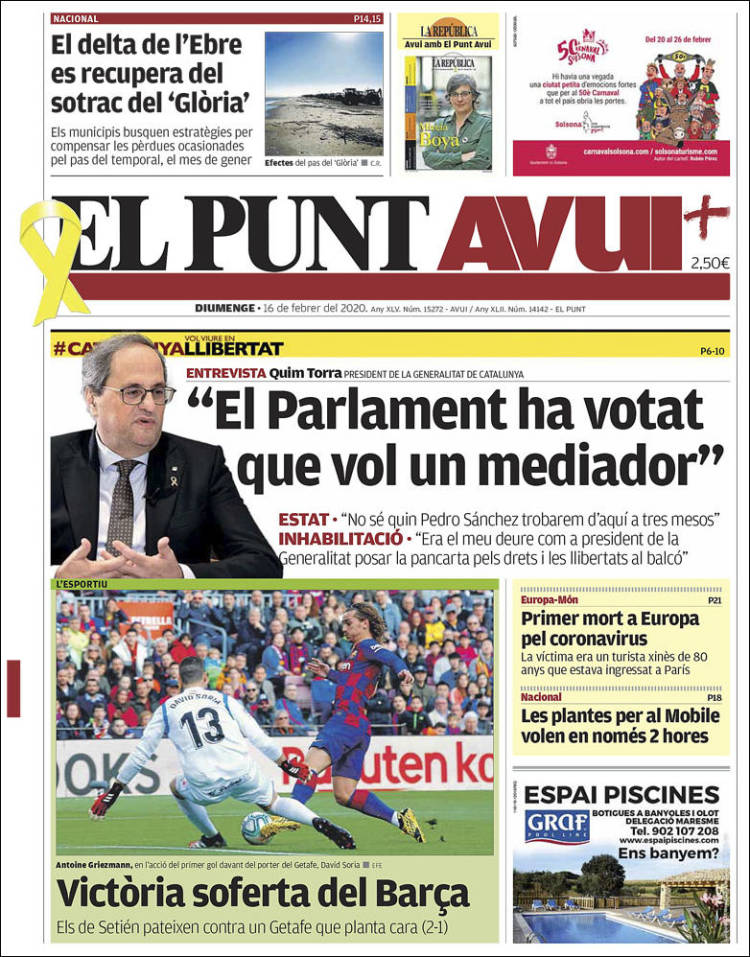 Portada de El Punt Avui (España)