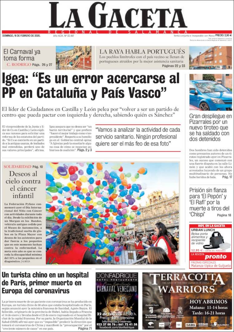 Portada de La Gaceta de Salamanca (España)