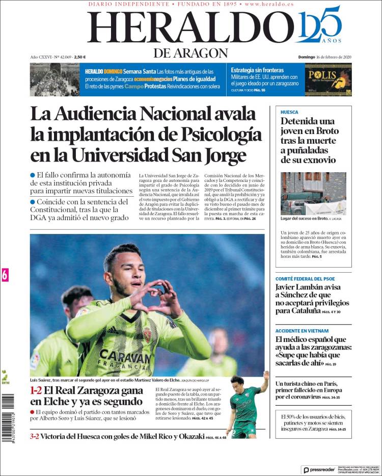 Portada de Heraldo de Aragón (España)