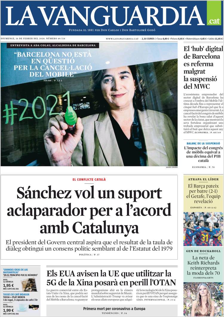 Portada de La Vanguardia (España)