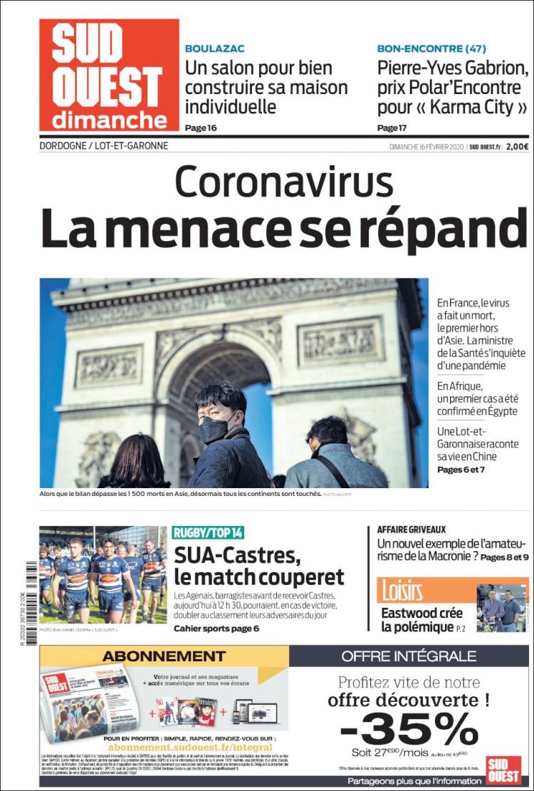 Portada de Sud Ouest (Francia)