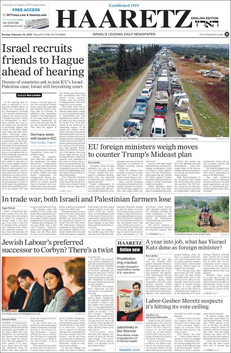 Portada de Haaretz (Israel)
