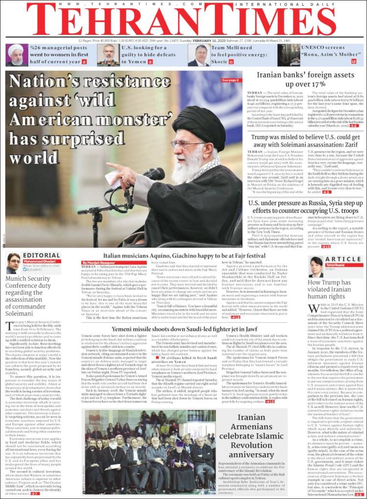Portada de TehranTimes (Ir&aacute;n)