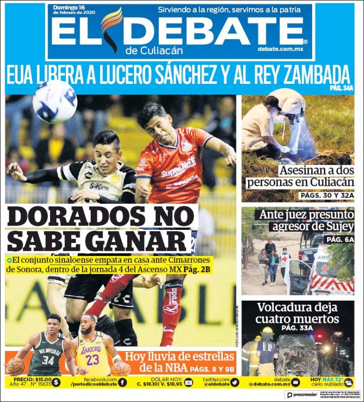 Portada de El Debate de Culiacán (México)