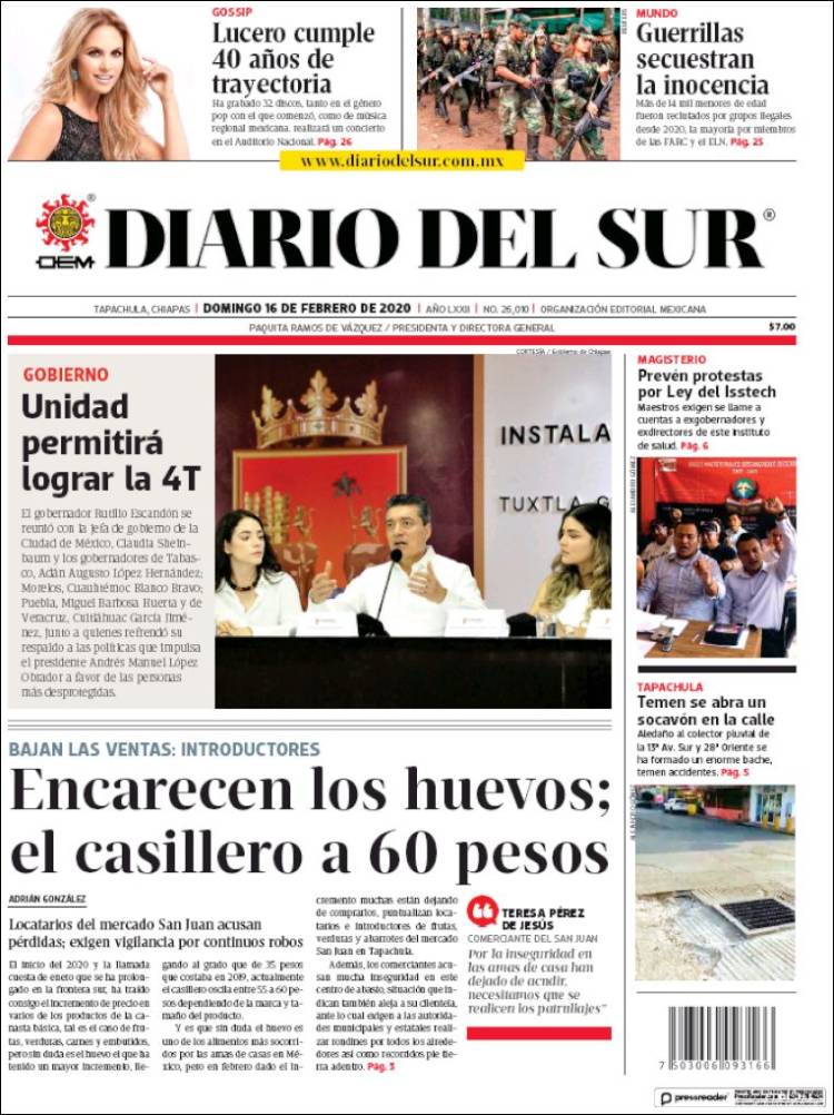 Portada de El Diario del Sur (México)